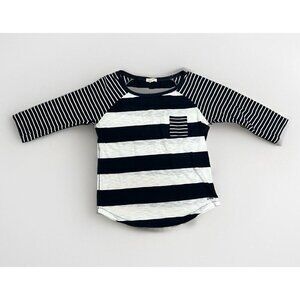 Women's AEROPOSTALE Stretch Long Sleeve WHITE & BLACK Striped Shirt Cotton large